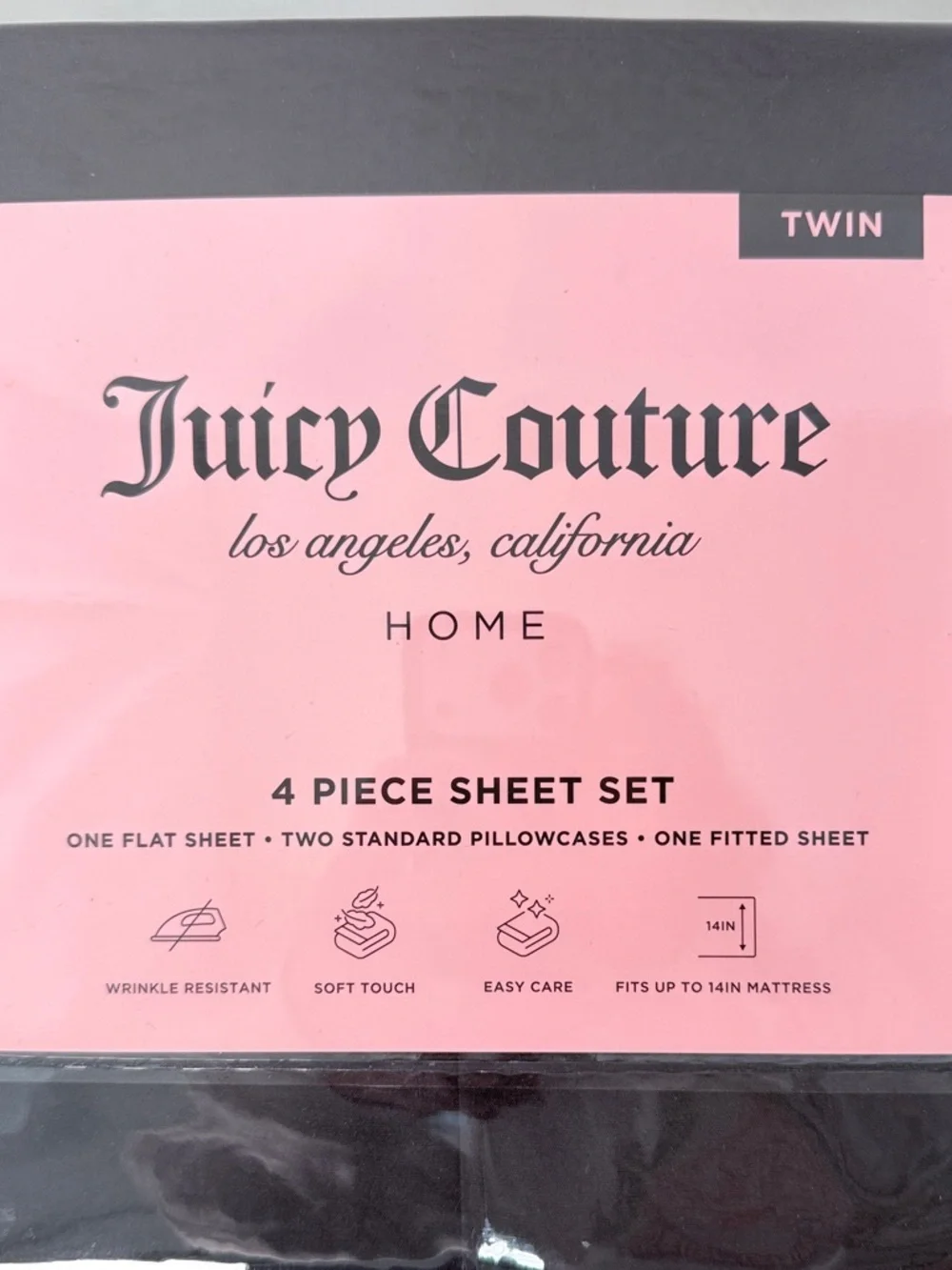 Juicy Couture Home Twin 4 Piece Black Sheet Set New Sealed Bedding